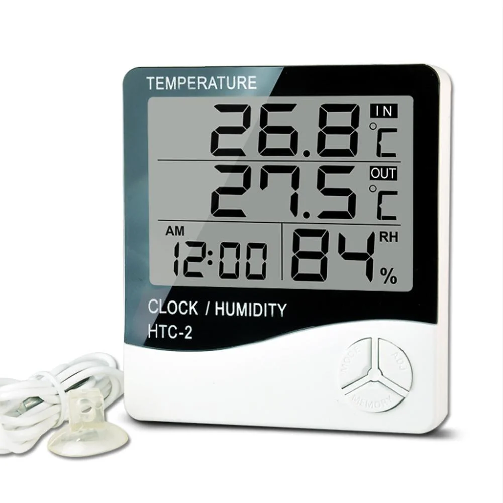 HTC2 LCD Temp & Humidity Meter with 1.5M Probe & Clock