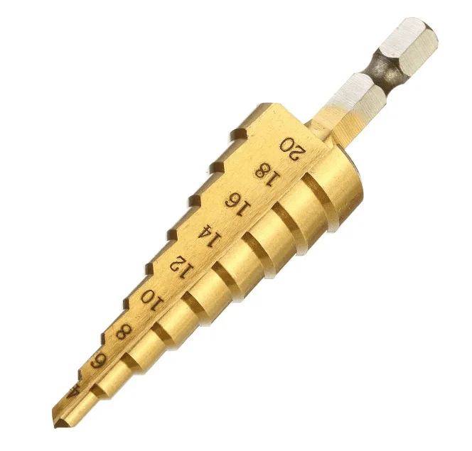 4-20mm HSS Titanium Step Cone Drill Bit 1/4 Inch Hex Shank