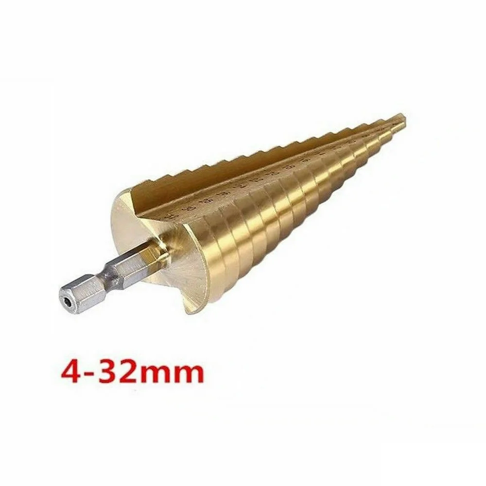 4-32mm HSS Titanium Step Cone Drill Bit 1/4 Inch Hex Shank