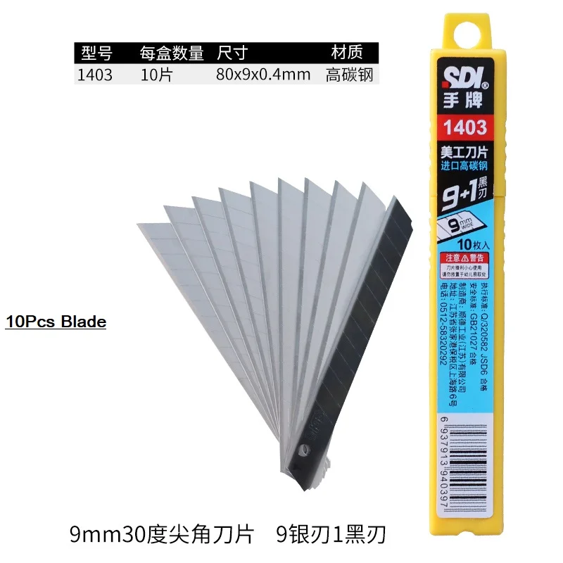 9mm Slim Anti Cutter Knife With 10 Blades Utility Tool