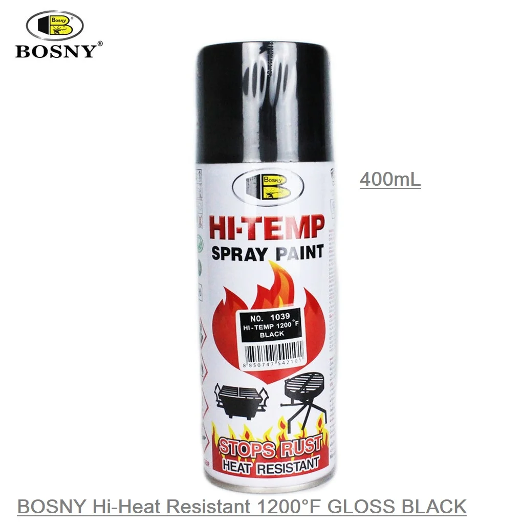 BOSNY Hi-Heat Resistant 1200°F Gloss Black Spray Paint 400mL