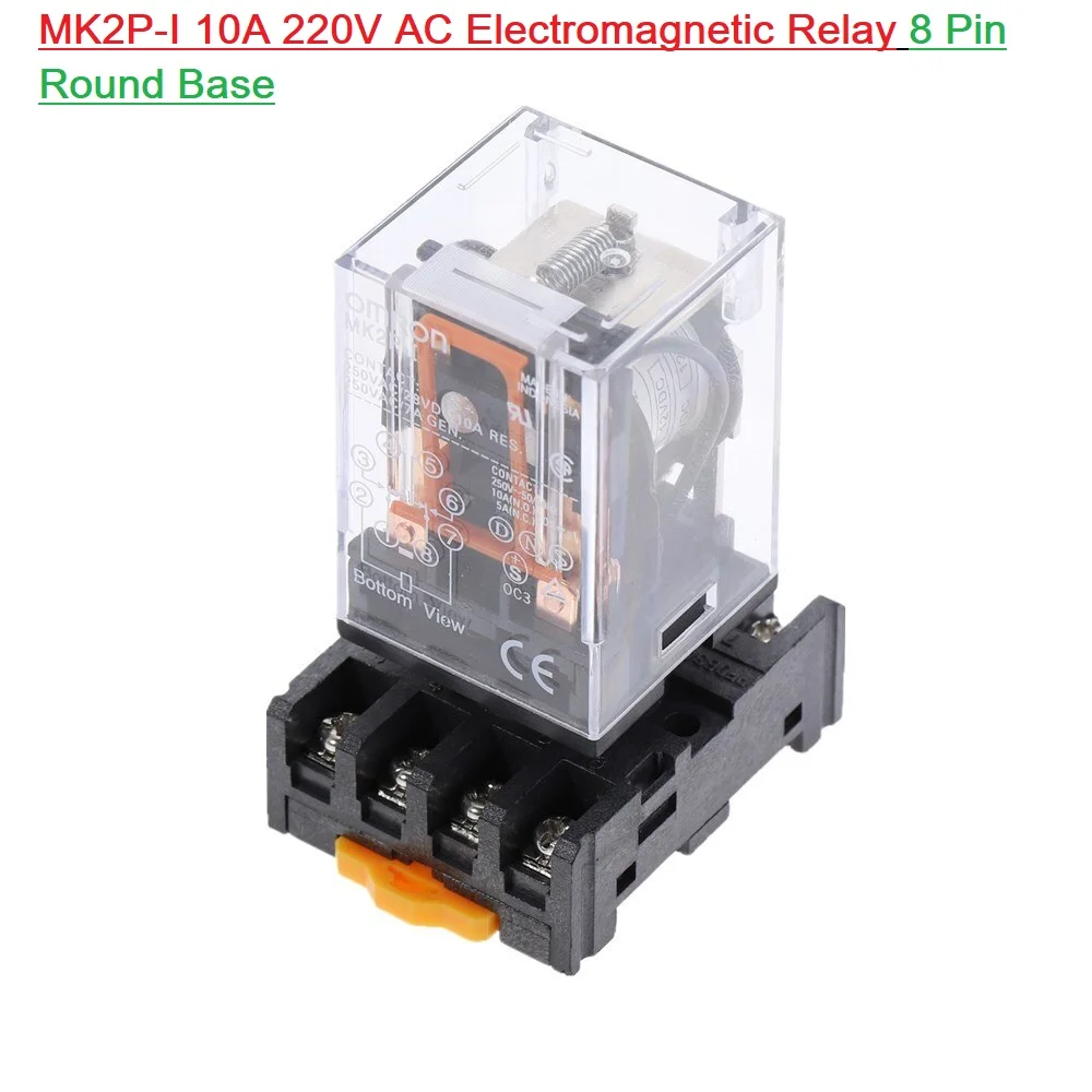 MK2P-I 220V 10A Relay with Base 8-Pin Coil 2-Pole AC Relay