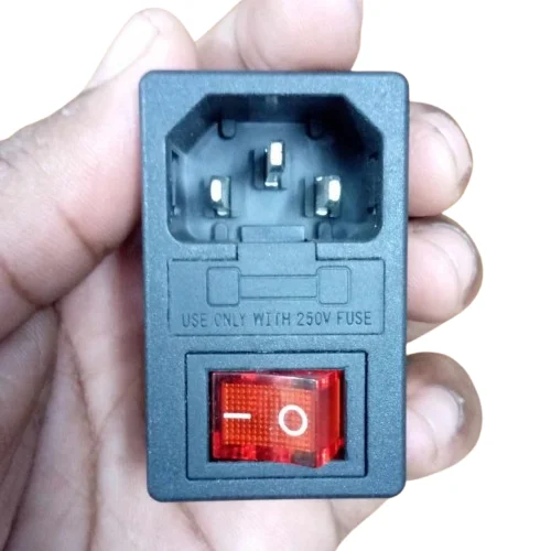 BK-AC-01 3 Pin AC Inlet Socket Fuse Red Switch 250V 15A