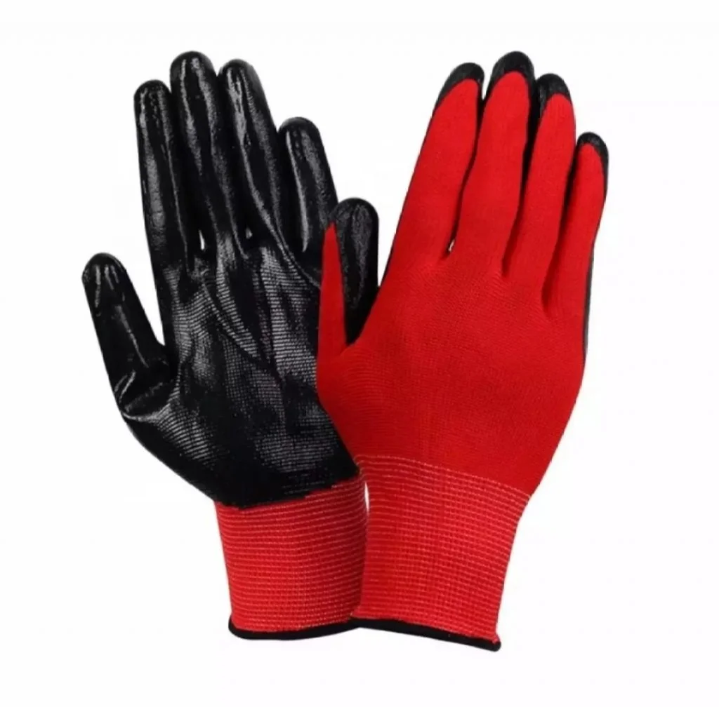 Buy 1Pair Red & Black Nitrile Coated Safety Gloves