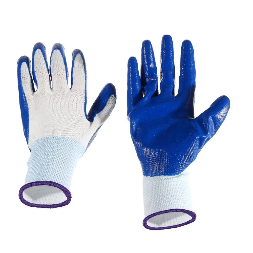 Buy 1Pair White & Blue Nitrile Coated Safety Gloves
