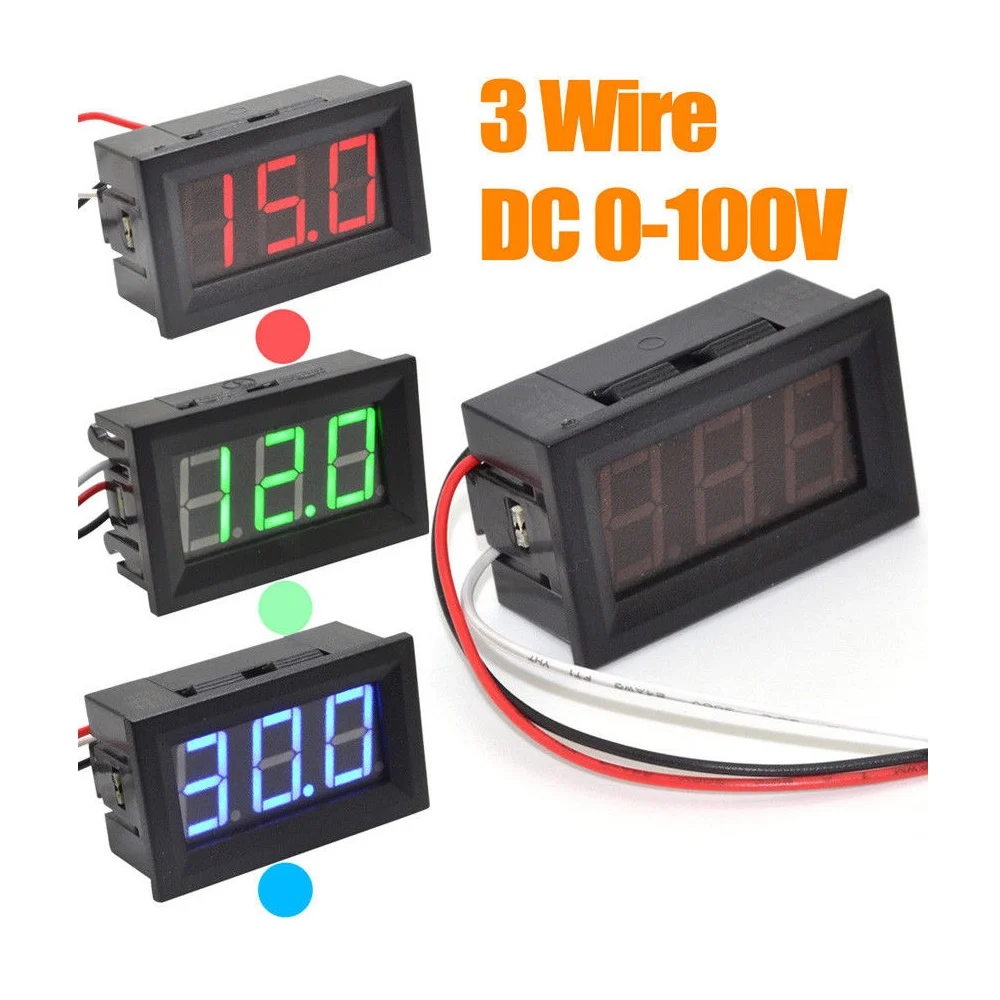 Red LED DC Voltmeter 0.56 Inch 3-Wire 0-100V Digital Display
