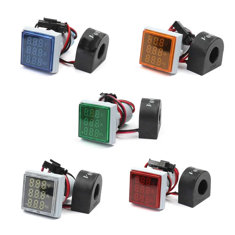 Buy 3-in-1 Volt Amp Hz Meter 22mm Square AC 60-500V Display