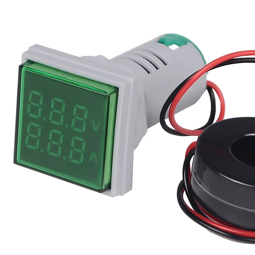 Buy 2-in-1 Volt Amp Meter AC 22mm Square Panel Display