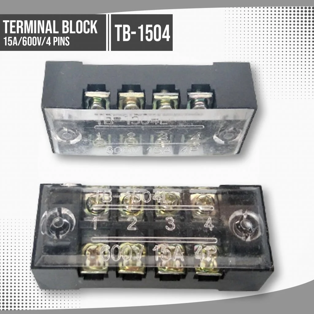 TB-1504 Terminal Block 4P 600V 15A Dual Row Screw Connector