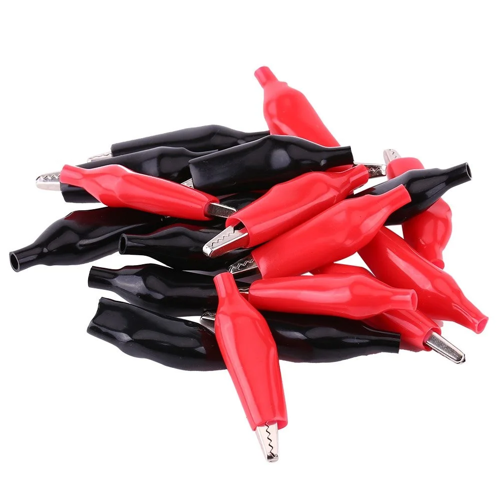 1Pair- 45mm Metal Alligator Clip Red & Black Insulated Clamp