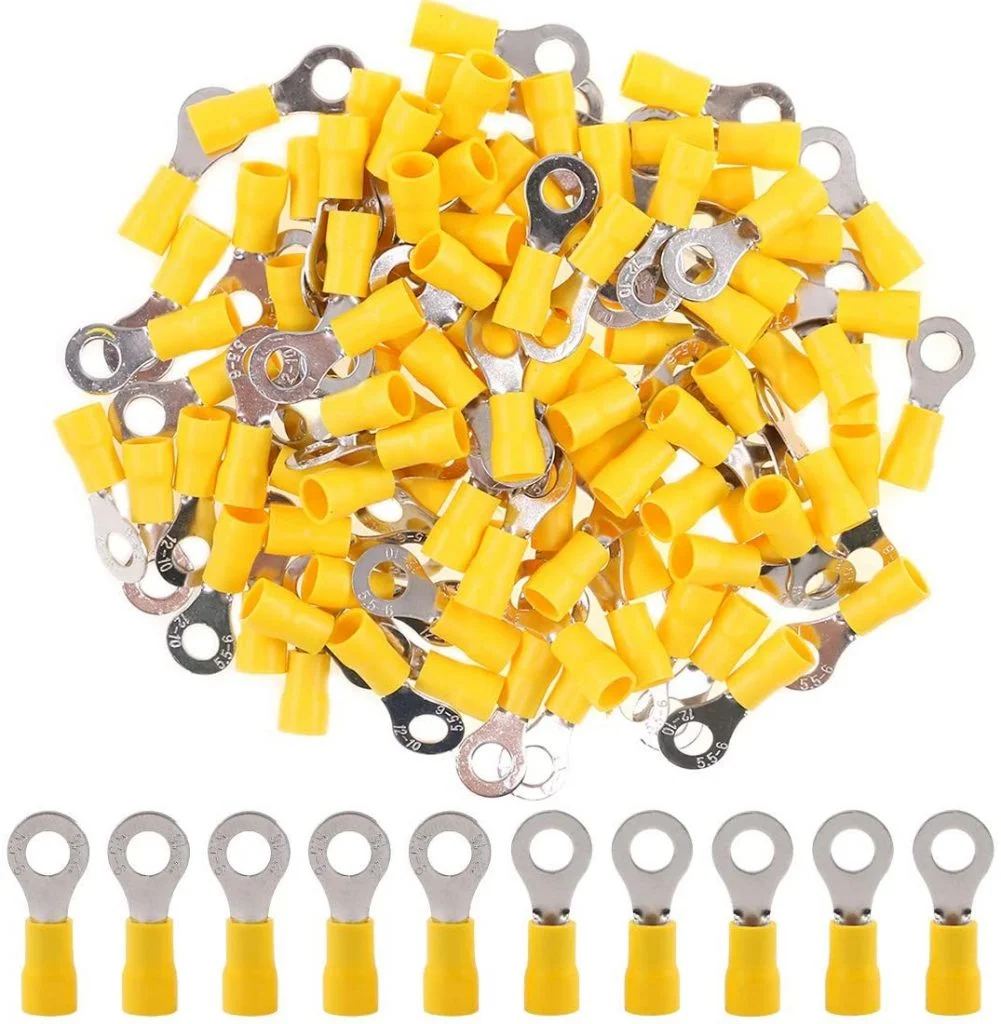 Yellow Ring Terminal 14-12AWG Crimp Nylon Wire Lug 3.5-5mm