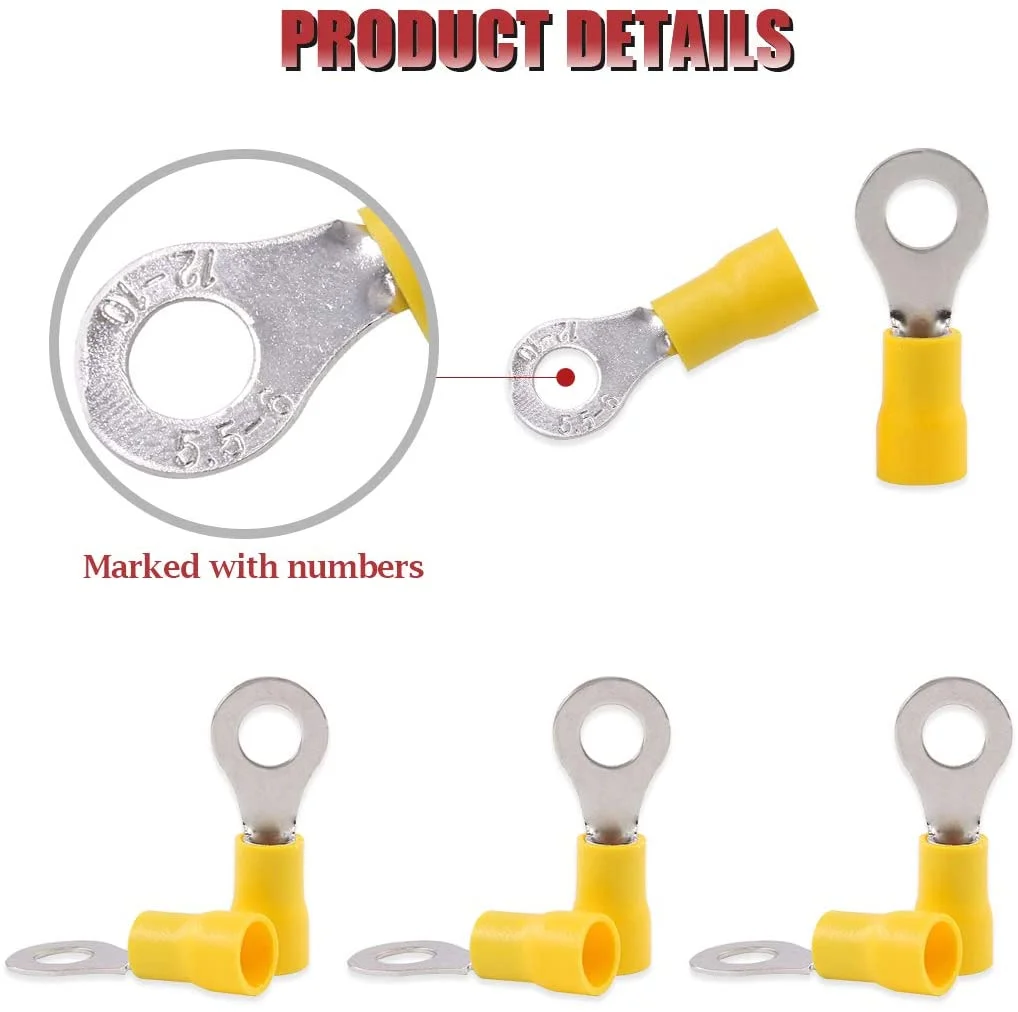 Yellow Ring Terminal 12-10AWG Crimp 5.5-6mm Wire Lug Nylon