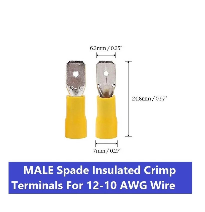 Yellow 55-250 Male 6.3mm Quick Disconnect 12-10 AWG Lug