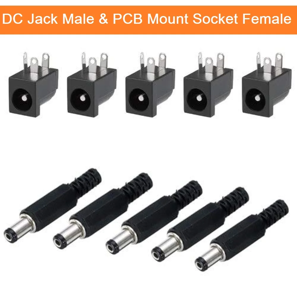 5Pair- DC Jack 2.1mm Plug & Socket Adapter for Power
