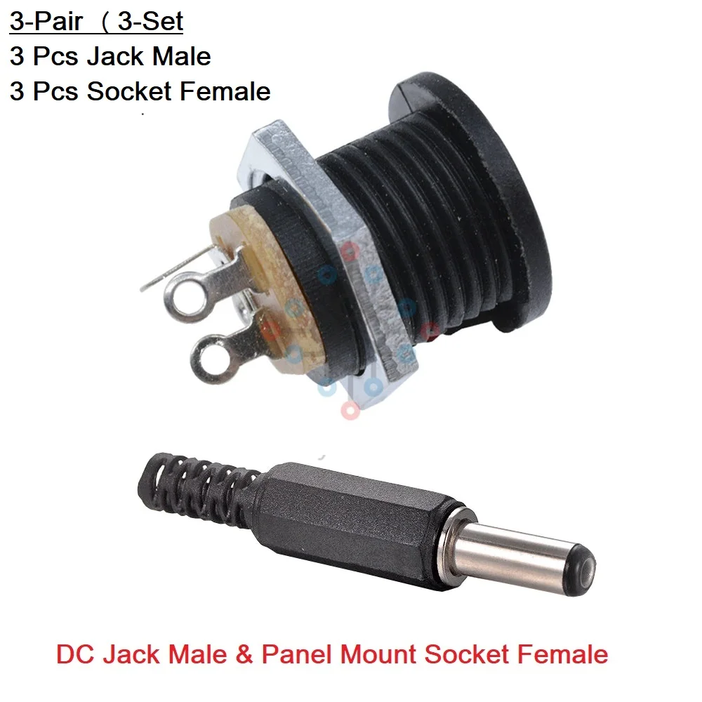 3Pair- DC Jack 2.1mm Plug & Panel Socket for Power Use