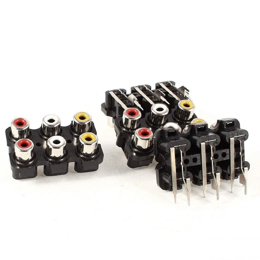 6 RCA Female AV Socket 6 Positions Stereo PCB Mount Jack