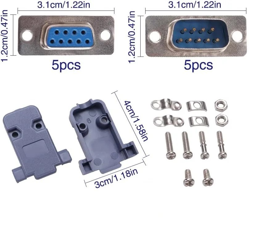 Buy DB9 Male & Female D-Sub RS232 Connector With Cover