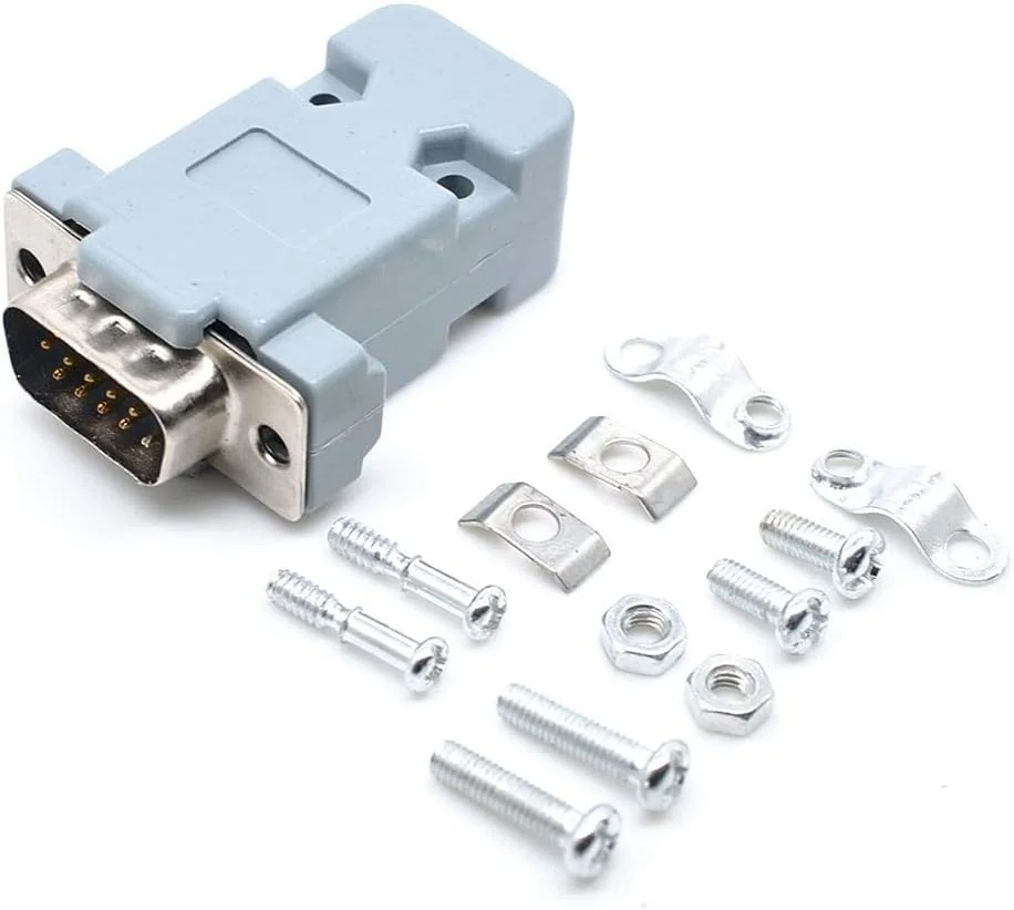 DB15 15-Pin 3 Rows Male & Female VGA Connector Set With Shell