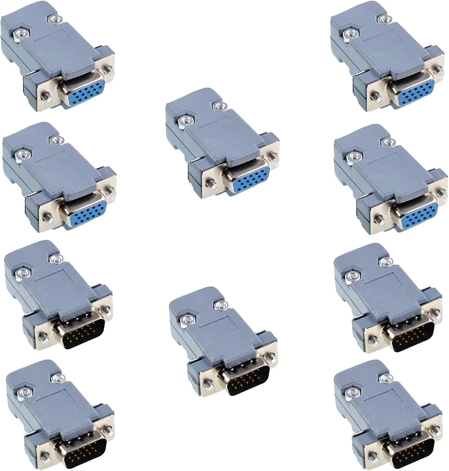 DB15 15-Pin 3 Rows Male & Female VGA Connector Set With Shell