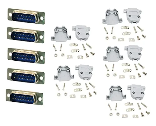 DB15 15-Pin 2-Row Male Connector with Hood Cover Kit